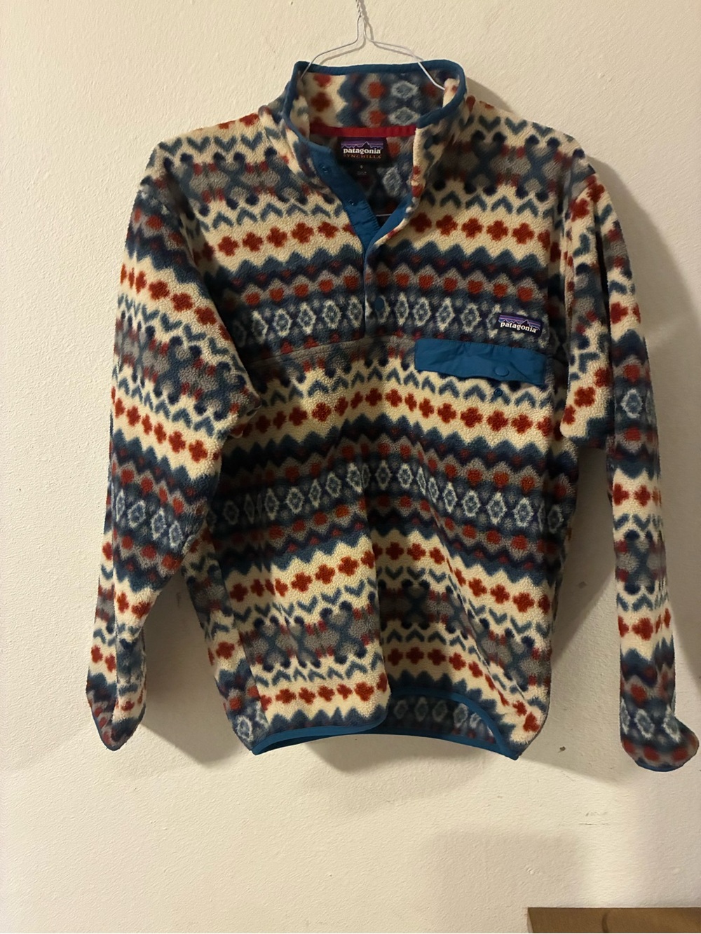 Patagonia Men’s Fleece Zip Pullover - Blue/White/Rust Aztec pattern S